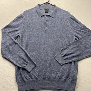 Hugo Boss Slim Fit Cotton Linen Knit Polo Sweater Mens Large Blue